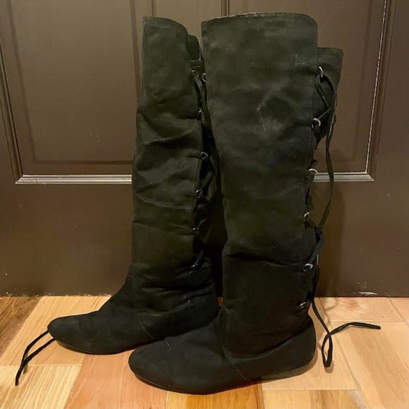 Rue21 Shoes - Black Suede Knee High Boots: Size 9